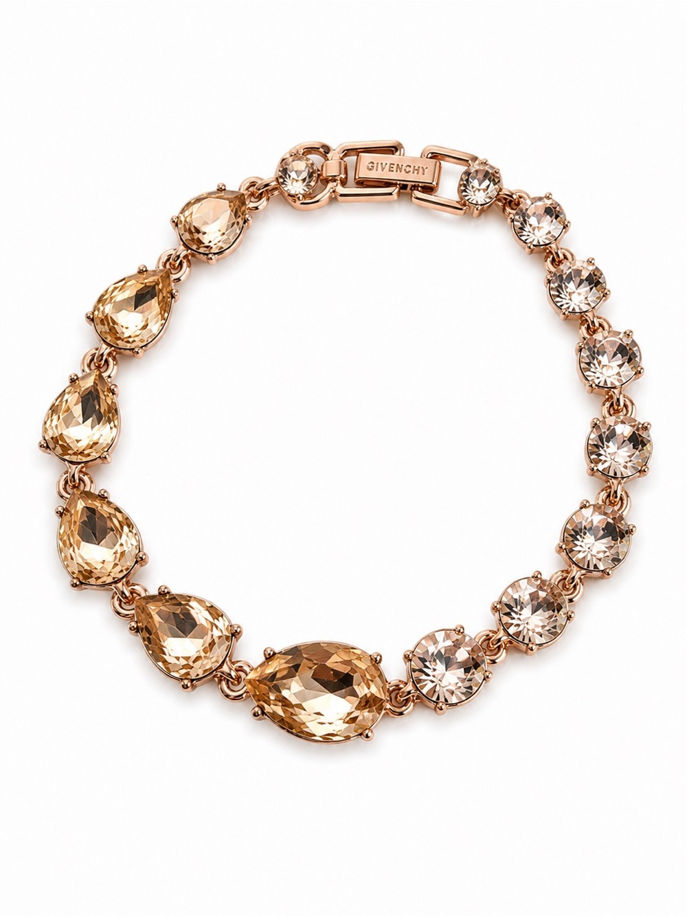 Givenchy Rose Gold Tone Crystal Link Bracelet Champagne & Clear Faceted